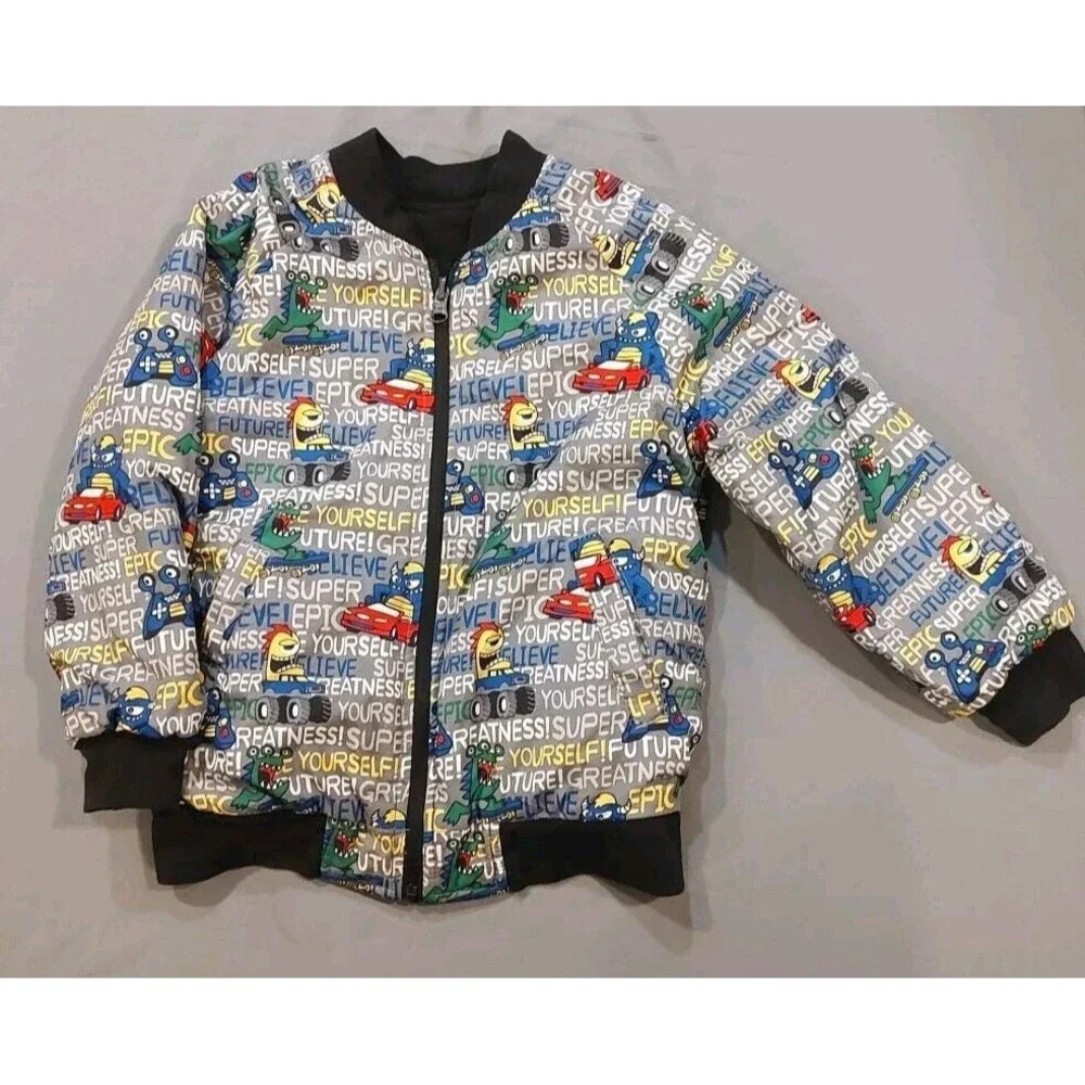 365 Kids From Garanimals Reversible Bomber Jacket-Size 6 Multi Colors Cars
